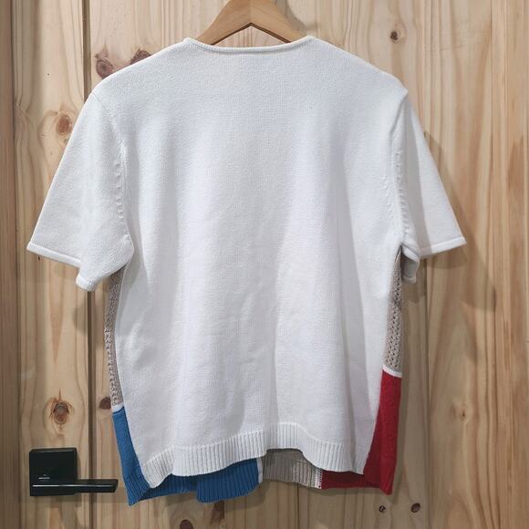 Koret Coastal Grandma Short Sleeve Sweater Patriotic Embroidered Beach Size L - Picture 3 of 12